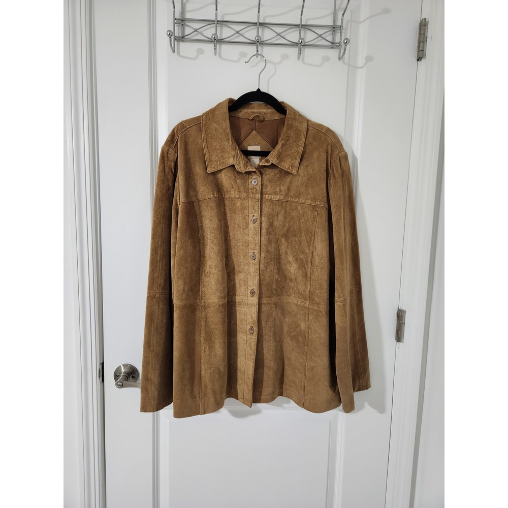Massini Womens Camel Genuine Leather Button Up Lined Jacket Coat Size 22W